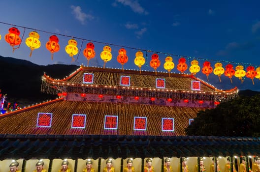 Georgetown, Penang/Malaysia - Feb 20 2020: Rooftop Kek Lok Si light up during chinese new year.