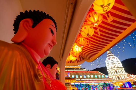Georgetown, Penang/Malaysia - Feb 20 2020: Buddha statue at Kek Lok Si temple at night