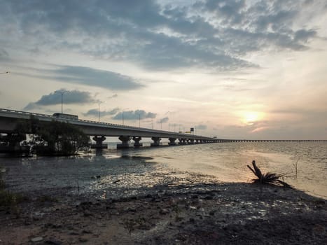 Batu Kawan, Penang/Malaysia - Feb 27 2020: Sultan Abdul Halim Muadzam Shah Bridge near coastal.