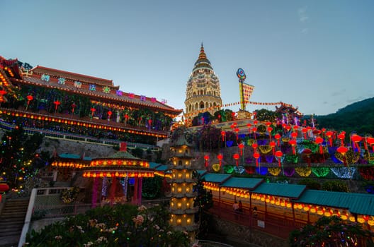 Georgetown, Penang/Malaysia - Feb 20 2020: Lighting decoration at Kek Lok Si.