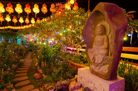 Georgetown, Penang/Malaysia - Feb 20 2020: Buddha statue at Kek Lok Si during light up.