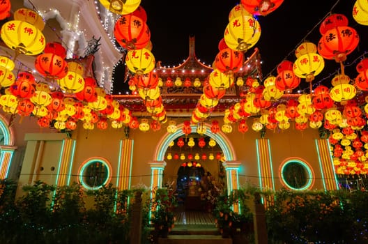 Georgetown, Penang/Malaysia - Feb 20 2020: Kek Lok Si temple light up during chinese new year.