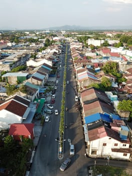 Nibong Tebal, Penang/Malaysia - Feb 27 2020: Aerial view main road at Nibong Tebal old town.