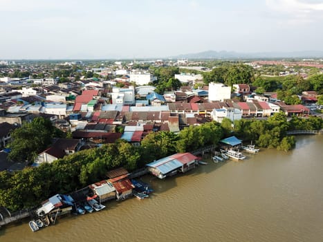 Nibong Tebal, Penang/Malaysia - Feb 27 2020: Sungai Kerian pass Nibong Tebal town.