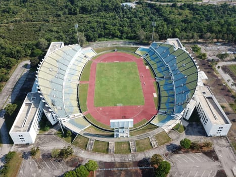 Batu Kawan, Penang/Malaysia - Feb 27 2020: Aerial view Batu Kawan Stadium in evening.