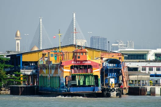 Butterworth, Penang/Malaysia - Feb 27 2020: Terminal ferry with background Prai River Bridge