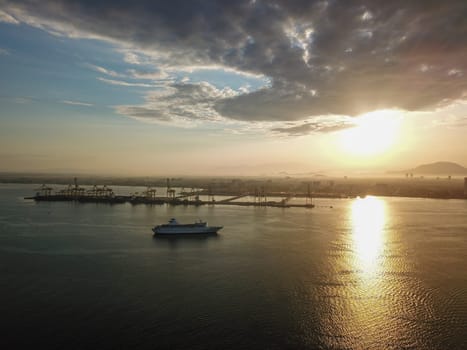 Georgetown, Penang/Malaysia - Feb 28 2020: Cruise ship at the sea of Penang.
