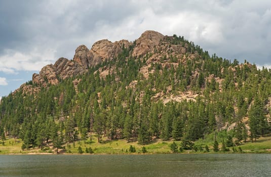 Colorful Peaks Over an Alpine Lake on Lily Lake in Rocky Mountain National Park in Colorado