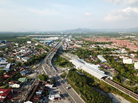 Nibong Tebal, Penang/Malaysia - Feb 27 2020: Old town with road and railway connection.