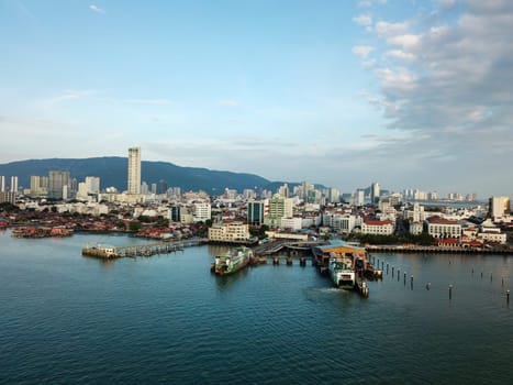 Georgetown, Penang/Malaysia - Feb 28 2020: Penang Ferry Jetty Terminal located in Georgetown.