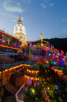 Georgetown, Penang/Malaysia - Feb 20 2020: Kek Lok Si temple with colorful lamp during chinese new year.