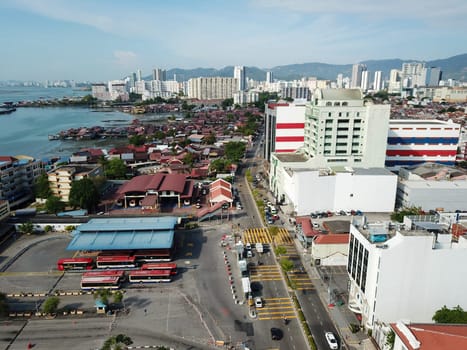 Georgetown, Penang/Malaysia - Feb 28 2020: Aerial view Rapid Penang public transport station.