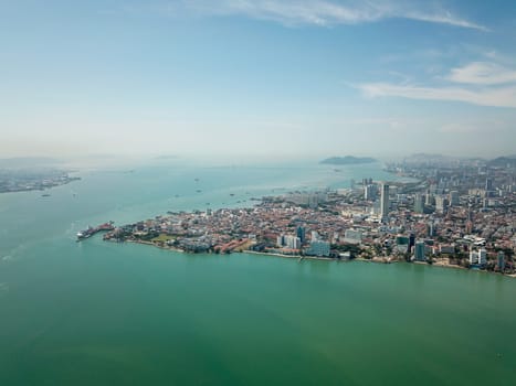 Georgetown, Penang/Malaysia - Feb 28 2020: Aerial morning view of Georgetown.