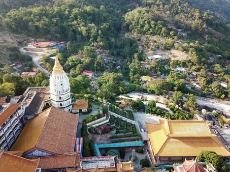 Georgetown, Penang/Malaysia - Feb 28 2020: Aerial view Kek Lok Si Temple and green scenery.