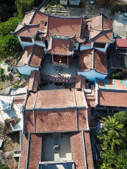 Georgetown, Penang/Malaysia - Feb 28 2020: Bird eye view Thien Kong Than Temple in sunny day.