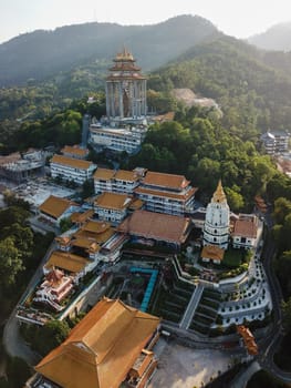 Georgetown, Penang/Malaysia - Feb 28 2020: Aerial view Kek Lok Si temple in evening.