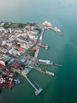 Georgetown, Penang/Malaysia - Feb 28 2020: Aerial view Port Sewettenham and Pangkalan Raja Tun Uda Ferry Terminal