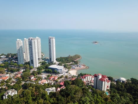Georgetown, Penang/Malaysia - Mar 03 2020: Aerial view Tanjung Bungah Hotel, condo beside the sea.
