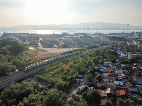 Perai, Penang/Malaysia - Mar 02 2020: Electric Train Service (ETS) move toward Penang Sentral.
