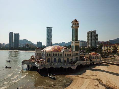 Georgetown, Penang/Malaysia - Mar 03 2020: Floating mosque at Tanjung Bungah in morning.