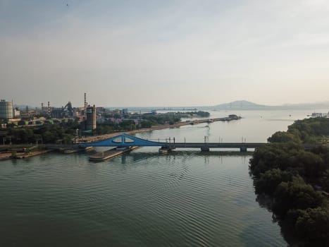 Perai, Penang/Malaysia - Mar 02 2020: Prai River Swing Bridge is a railway bridge.