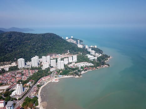 Georgetown, Penang/Malaysia - Mar 03 2020: Aerial view apartment, condominium and hotel at Tanjung Bungah.