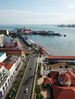 Georgetown, Penang/Malaysia - Feb 28 2020: Aerial Pengkalan Weld with background Port Swettenham.