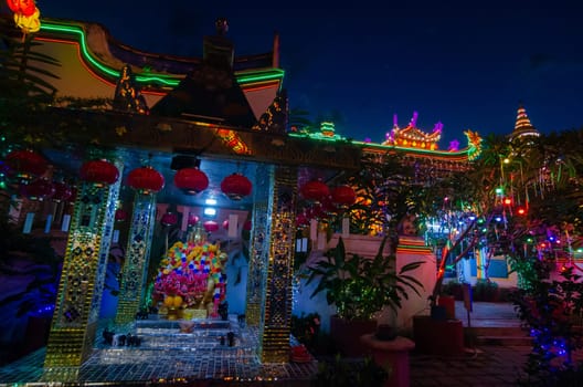 Georgetown, Penang/Malaysia - Feb 20 2020: Brahma shrine at Kek Lok Si temple at night.