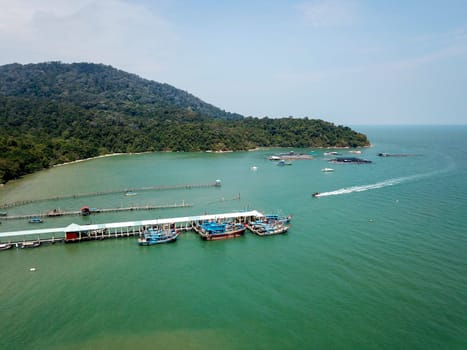 Teluk Bahang, Penang/Malaysia - Mar 08 2020: Boat with tourist back from Penang National Park.