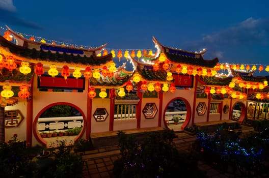Georgetown, Penang/Malaysia - Feb 20 2020: Kek Lok Si light up during chinese new year.