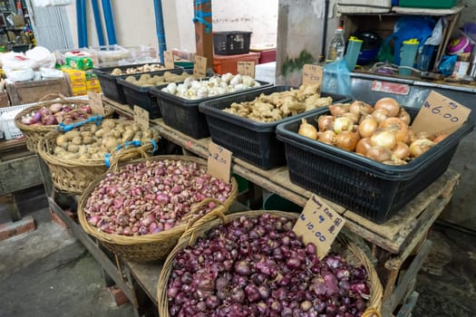 Bukit Mertajam, Penang/Malaysia - Mar 08 2020: Onion sell in morning market.