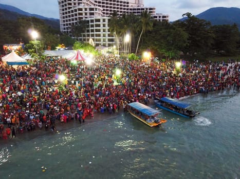 Teluk Bahang, Penang/Malaysia - Mar 08 2020: Devotees at Masi Magam Theppa Thirunal (Floating Chariot Festival)