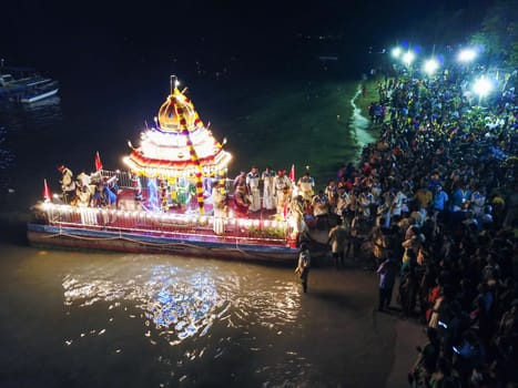 Teluk Bahang, Penang/Malaysia - Mar 08 2020: Floating Chariot with devotees at the Sri Singamuga Kaliamman Temple