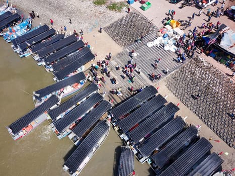Penaga, Penang/Malaysia - Mar 14 2020: Aerial view Kuala Muda fishing boat.