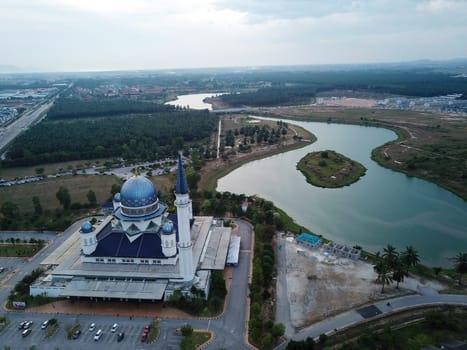 Aerial view Masjid Abdullah Fahim near lake.