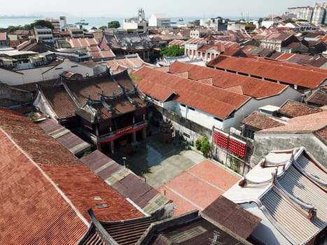 Georgetown, Penang/Malaysia - Mar 17 2020: Aerial view architecture Poh Hock Seah Twa Peh Kong Temple
