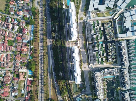 Georgetown, Penang/Malaysia - Mar 17 2020: Aerial view housing estate and The Light condo.