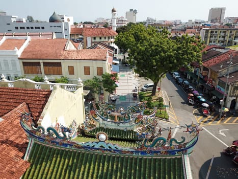 Georgetown, Penang/Malaysia - Mar 17 2020: Yap Kongsi temple rooftop and street.