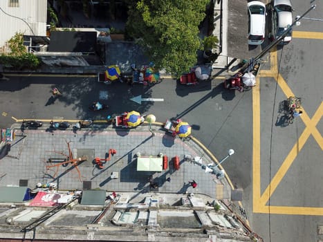 Georgetown, Penang/Malaysia - Mar 17 2020: Aerial view trishaw at Armenian Street.