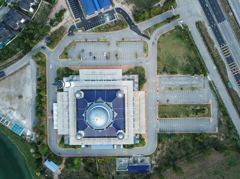 Kepala Batas, Penang/Malaysia - Mar 15 2020: Aerial look down Abdullah Fahim Mosque.