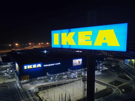 IKEA signboard at night.