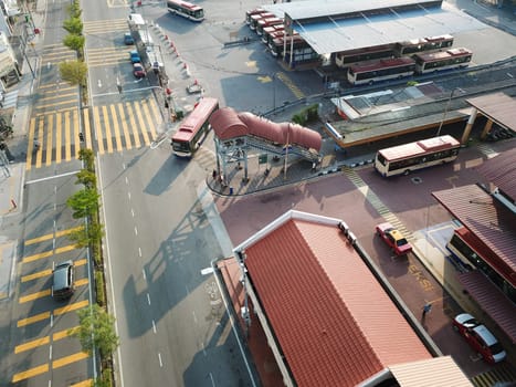 Georgetown, Penang/Malaysia - Mar 21 2020: Aerial view Rapid Penang bus move at Pengkalan Weld.