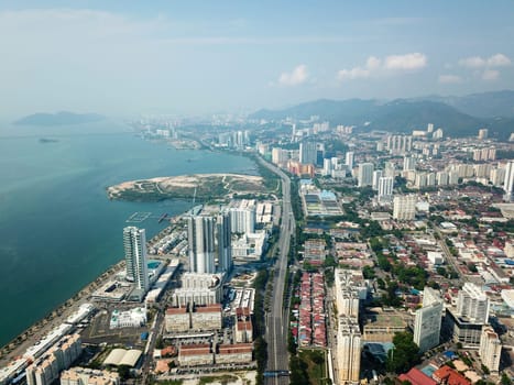 Georgetown, Penang/Malaysia - Mar 21 2020: Aerial view Tun Dr Lim Chong Eu Highway with less car traffic due to movement control order.