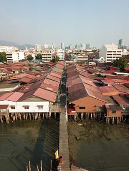 Aerial view clan jetty in morning.