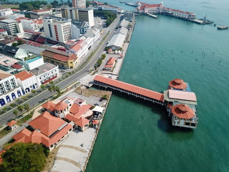 Georgetown, Penang/Malaysia - Mar 21 2020: Aerial view no car at Church Street Pier during movement control order due to Coronavirus.