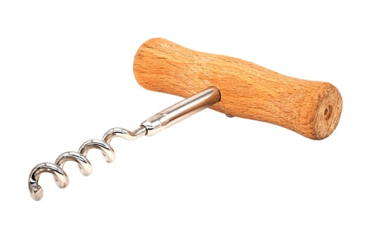 Corkscrew , tool to open wine bottles on white background