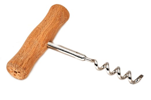 Corkscrew , tool to open wine bottles on white background