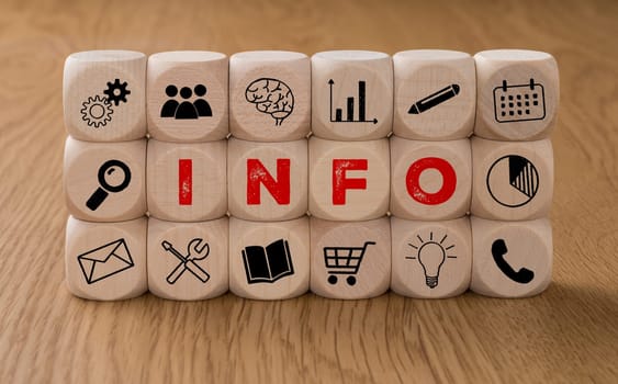 Dice with icons and the word Info