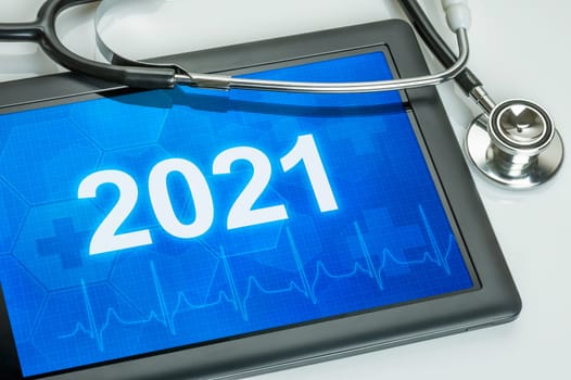 Tablet with the number 2021 on the display