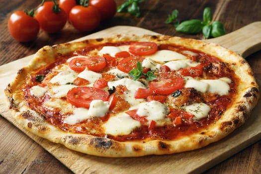 Fresh Homemade Italian Pizza Margherita with buffalo mozzarella and basil